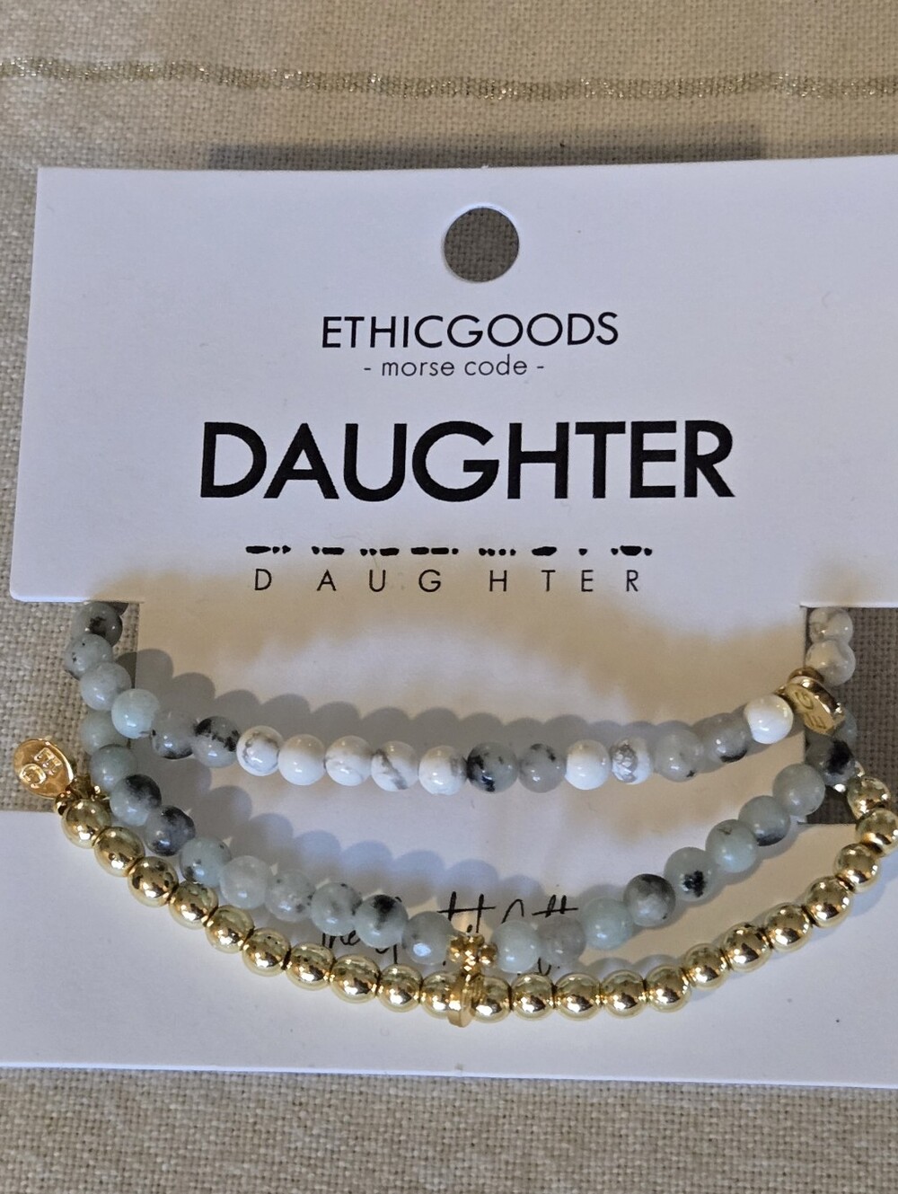 Ethic Goods Daughter Morse Code Stacked Bracelets- Howlite And Jasper